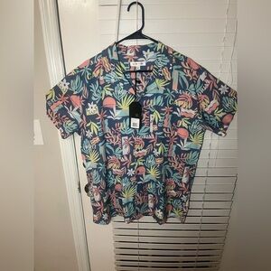 NWT Floral Print Multicolored Men's Hawaiian Shirt with breathable fabric